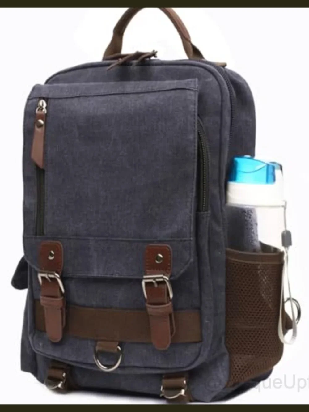 Canvas Crossbody Messenger Sling Backpack Faux Leather Trim Travel Bag